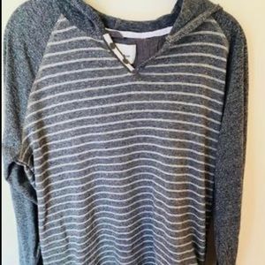 Paper, Denim and Craft Gray & white small stripes shirt with hood. Women size S